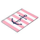 Blauw anker op roze strips patroon notitieboek (Linkerzijde)