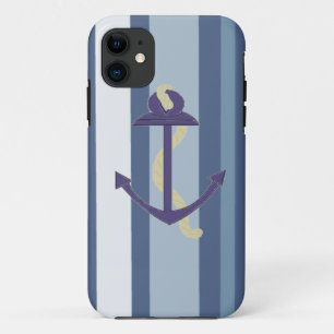 Blauw Anker op Striped Achtergrond iPhone 11 Hoesje