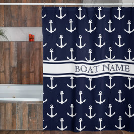 Blauw Anker Patroon Maritieme Boot Naam Douchegordijn