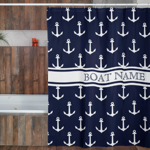 Blauw Anker Patroon Maritieme Boot Naam Douchegordijn