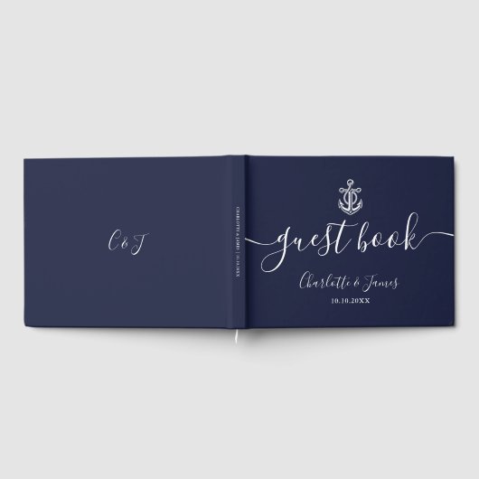 Blauw Anker Script Nautilus Trouwboek Gastenboek (Volledig)