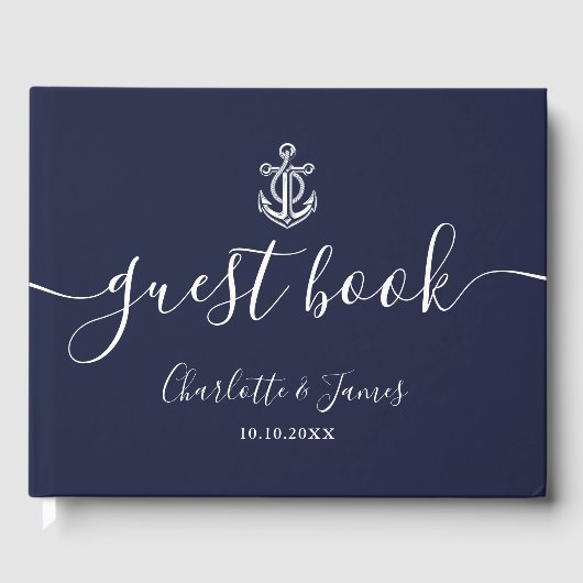 Blauw Anker Script Nautilus Trouwboek Gastenboek (Voorkant)