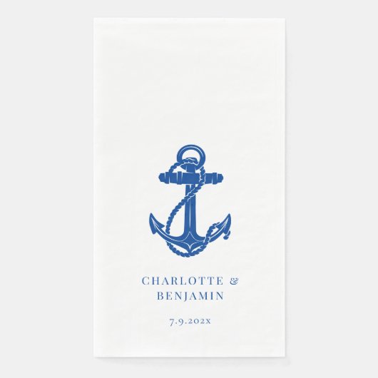 Blauw Anker Strand Bruiloft Nautical Servet (Voorkant)