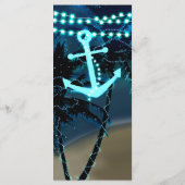 Blauw anker strand slingerlichten bruiloft menu (Achterkant)