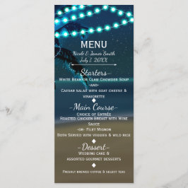 Blauw anker strand slingerlichten bruiloft menu