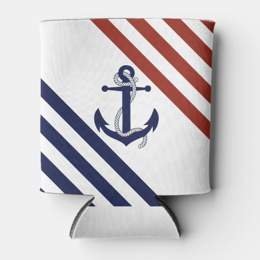 Blauw anker/touw van de zeemacht, rode/blauwe stre blikjeskoeler (Voorkant)