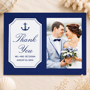 Blauw Anker Trouwfoto Bedankt Briefkaart