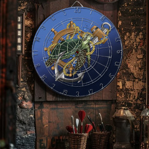 Blauw anker van een zeeschildpad met scheepswiel dartbord