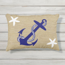 Blauw Anker & White Starfish Nautical "Burlap"
