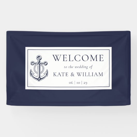 Blauw Anker Zee Bruiloft Welkom Spandoek (Horizontaal)