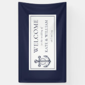 Blauw Anker Zee Bruiloft Welkom Spandoek (Verticaal)