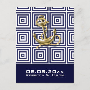 Blauw anker zeevaart trouw save the date aankondigingskaart