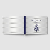 Blauw Anker Zilver Wit Marine Cirkel Monogram 33 Gastenboek (Volledig)