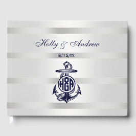 Blauw Anker Zilver Wit Marine Cirkel Monogram 33 Gastenboek