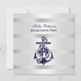 Blauw Anker Zilver Wit Marine Cirkel Monogram 33 Kaart