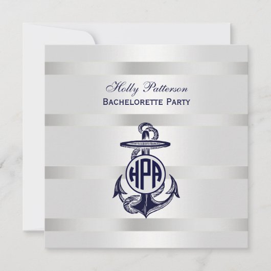 Blauw Anker Zilver Wit Marine Cirkel Monogram 33 Kaart (Voorkant)