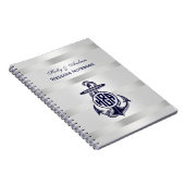 Blauw Anker Zilver Wit Marine Cirkel Monogram 33 Notitieboek (Rechterzijde)