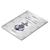 Blauw Anker Zilver Wit Marine Cirkel Monogram 33 Notitieboek (Linkerzijde)