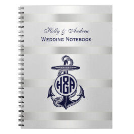 Blauw Anker Zilver Wit Marine Cirkel Monogram 33 Notitieboek