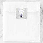 Blauw Anker Zilver Wit Marine Cirkel Monogram 33 Vierkante Sticker (Tas)