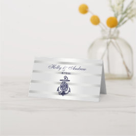 Blauw Anker Zilver Wit Marine Wijnstok Monogram 33 Plaatskaartje