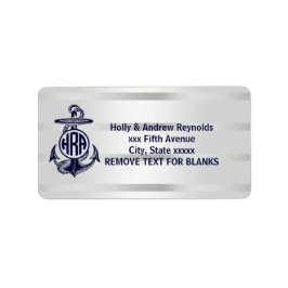 Blauw Anker Zilver Wit Marineblauw Cirkel Monogram Etiket