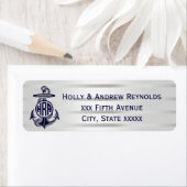 Blauw Anker Zilver Wit Marineblauw Cirkel Monogram Etiket (Insitu)