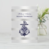 Blauw Anker Zilver Wit Marineblauw Cirkel Monogram Kaart (Staand voorkant)