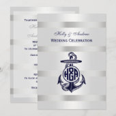 Blauw Anker Zilver Wit Marineblauw Cirkel Monogram Kaart (Voorkant / Achterkant)