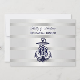 Blauw Anker Zilver Wit Marineblauw Cirkel Monogram Kaart