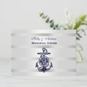 Blauw Anker Zilver Wit Marineblauw Cirkel Monogram Kaart (Staand voorkant)