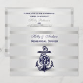 Blauw Anker Zilver Wit Marineblauw Cirkel Monogram Kaart (Voorkant / Achterkant)