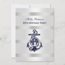 Blauw Anker Zilver Wit Marineblauw Cirkel Monogram