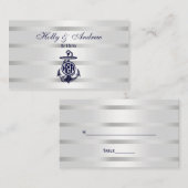 Blauw Anker Zilver Wit Marineblauw Cirkel Monogram Plaatskaartje (Voorkant / Achterkant)