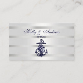 Blauw Anker Zilver Wit Marineblauw Cirkel Monogram Plaatskaartje