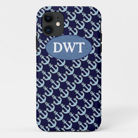 blauw ankerpatroon gepersonaliseerd Case-Mate iPhone case (Achterkant)