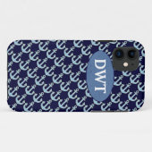 blauw ankerpatroon gepersonaliseerd Case-Mate iPhone case (Achterkant (horizontaal))