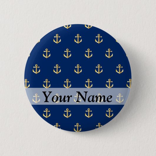 Blauw ankerpatroon ronde button 5,7 cm (Voorkant)