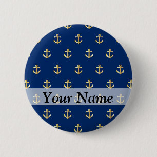 Blauw ankerpatroon ronde button 5,7 cm
