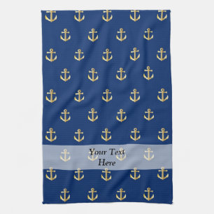 Blauw ankerpatroon theedoek