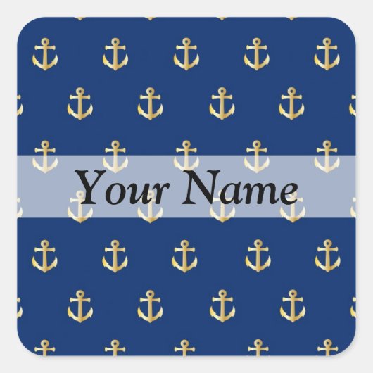 Blauw ankerpatroon vierkante sticker (Voorkant)