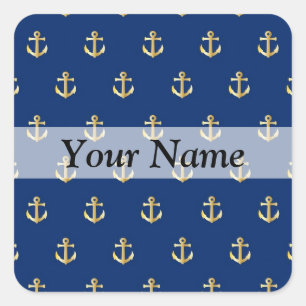 Blauw ankerpatroon vierkante sticker