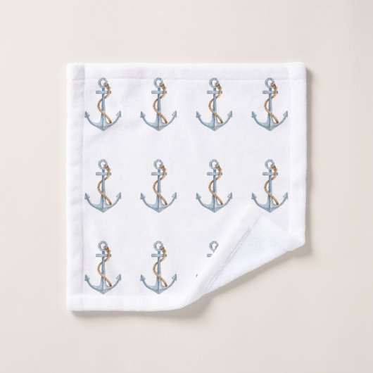 blauw ankers met touw bad handdoek (Wasdoekje)
