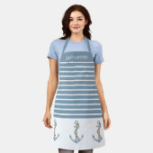  Blauw Ankers op Strepen Gepersonaliseerd Schort (Gedragen)