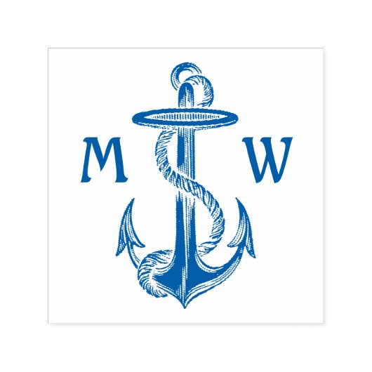 blauw ankertouw nautisch Zee monogram Zelfinktende Stempel (Design)