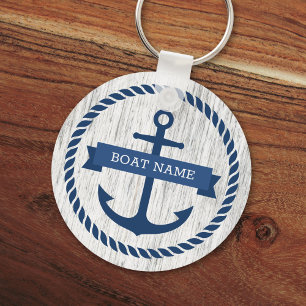 Blauw ankertouwgrensbootsleutels driftwood sleutelhanger
