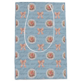 Blauw Antiek belettering Toile Bows Pink Roses Medium Cadeauzakje (Voorkant)