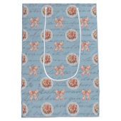 Blauw Antiek belettering Toile Bows Pink Roses Medium Cadeauzakje (Achterkant)