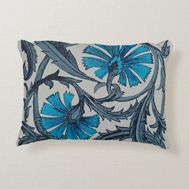  blauw antiek bloemenkunst ambachten rustiek accent kussen (Achterkant)