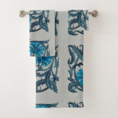 blauw antiek bloemenkunst ambachten rustiek bad handdoek (Insitu)